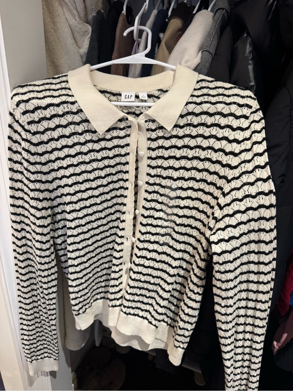 GAP Cream and Black Striped Polo Cardigan